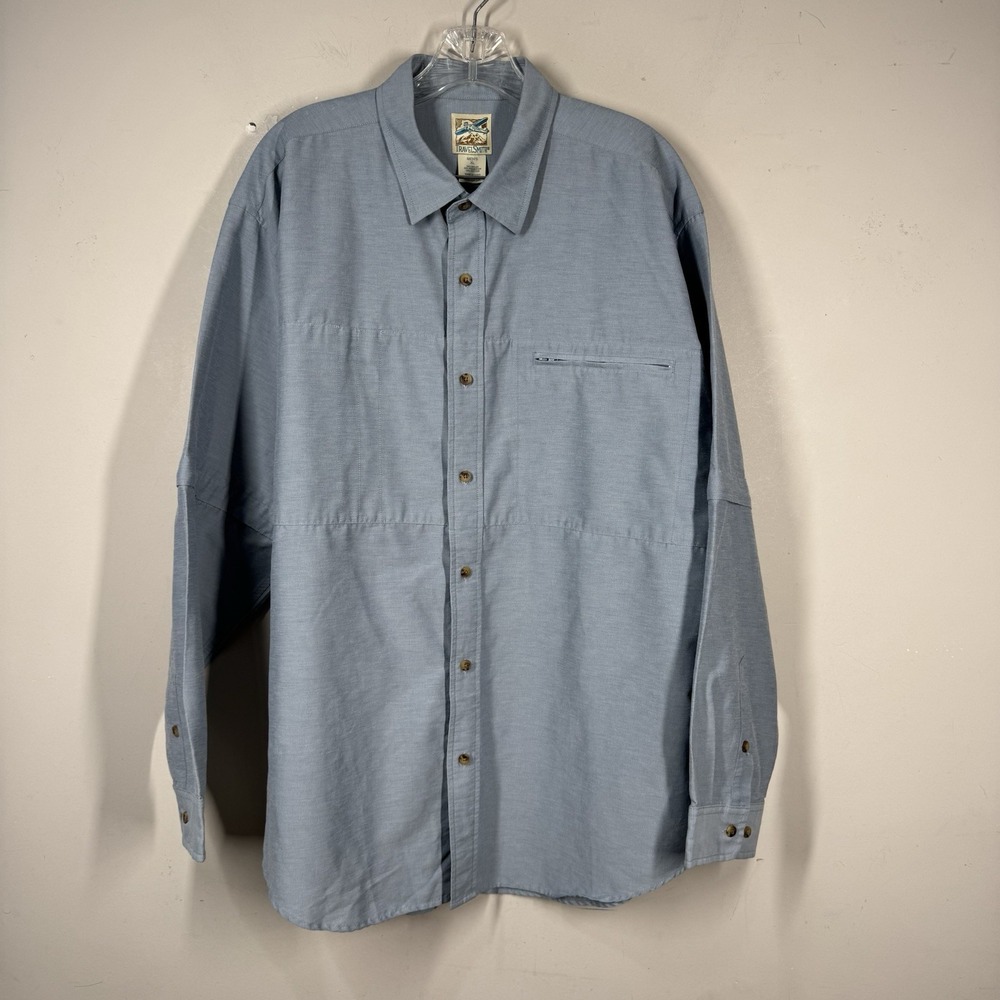 TravelSmith Mens Convertible Long & Short Sleeve Button Shirt Blue Pockets Sz XL